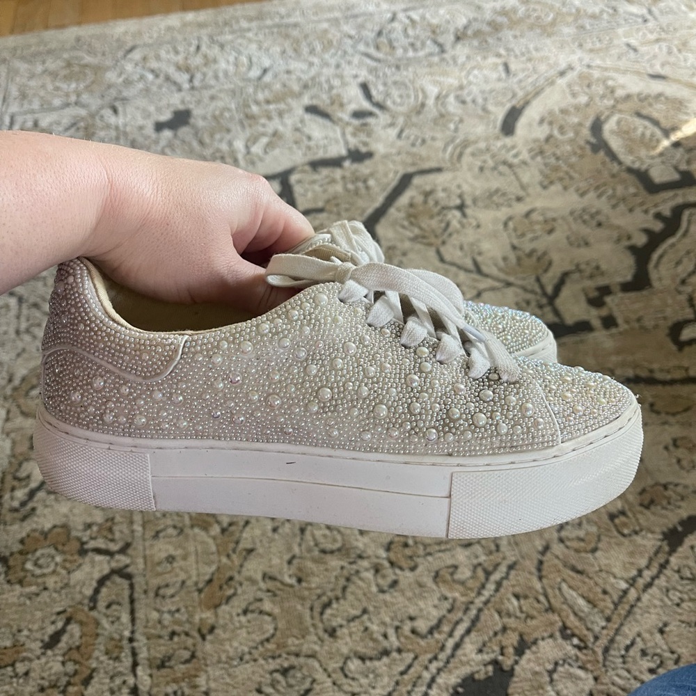 Betsy Johnson pearl platform sneakers worn once at my wedding size 7.5